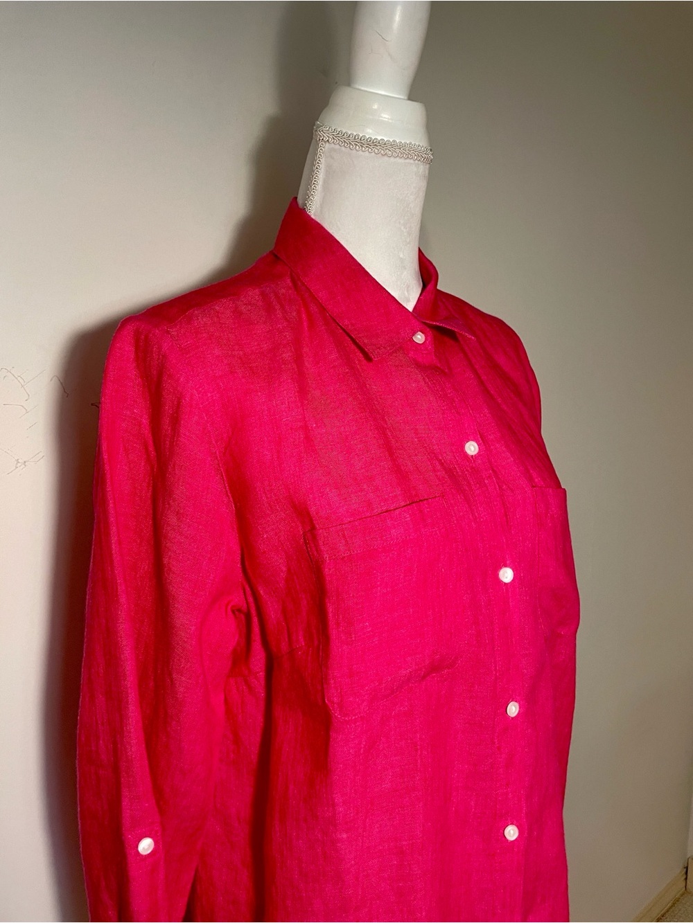 Charter Club Bright Hot Pink Button-Up Linen blouse size L